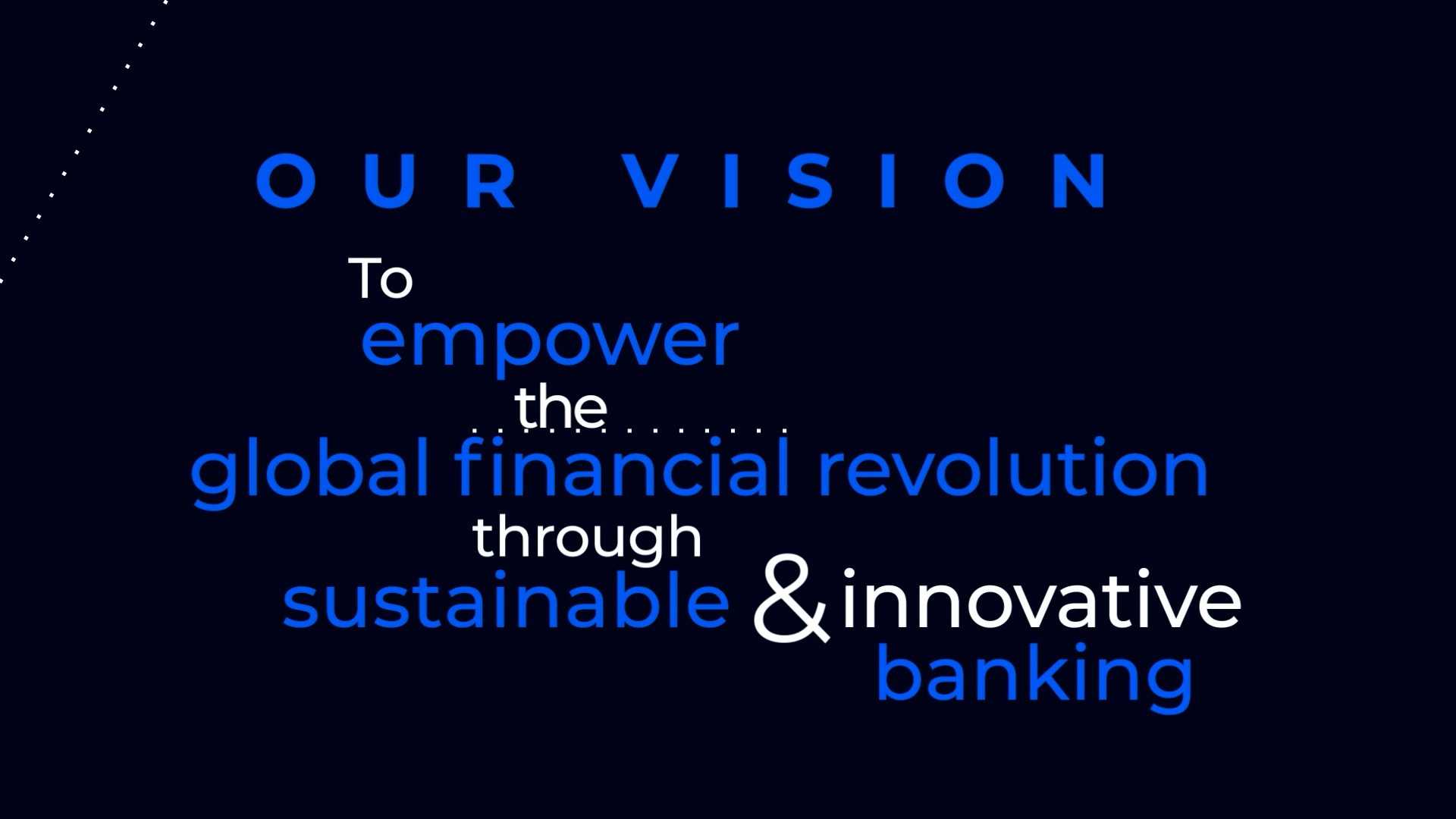 Kinetic typography spelling out the BCB Group vision in electric blue